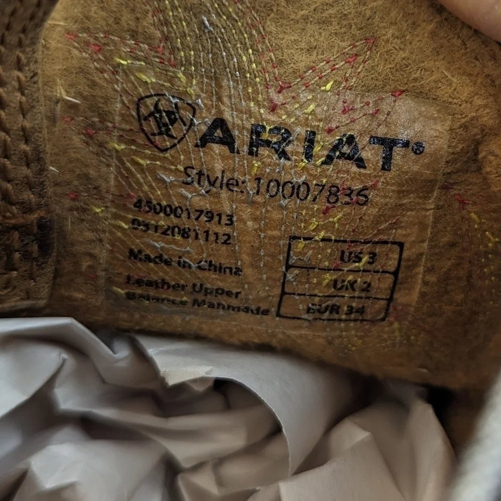 Ariat Boot Boys 3 Workhog Western Cowboy Cowgirl Kid Youth Brown Leather 1007836